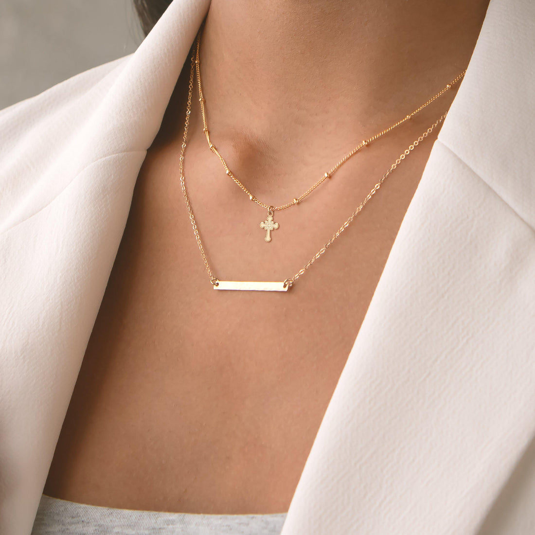 Gold Cross Pendant Beady Necklace