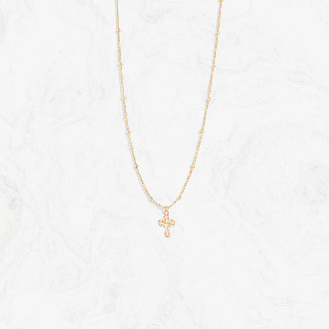 Gold Cross Pendant Beady Necklace