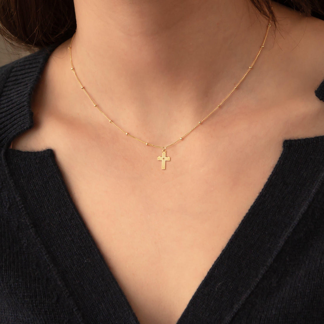 Cross Pendant Beady Necklace