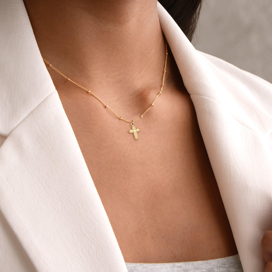Striped Christian Cross Charm Necklace