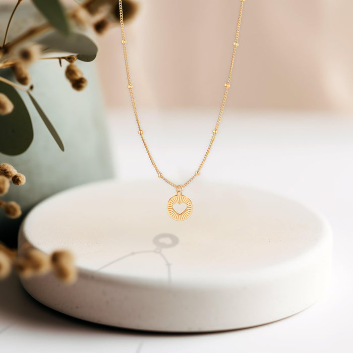 Sunburst Heart Charm Necklace