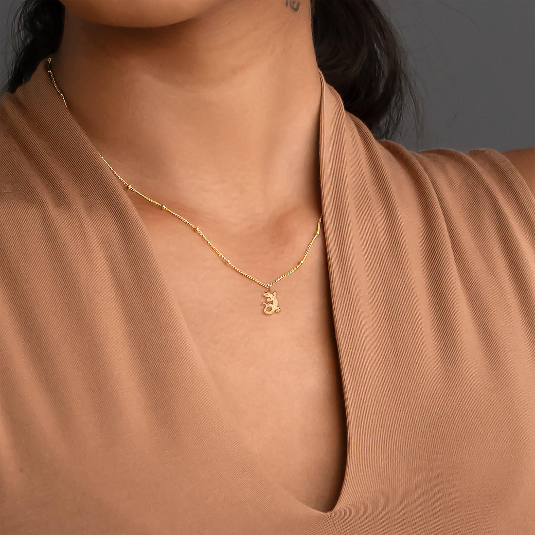 Gecko Pendant Beady Necklace