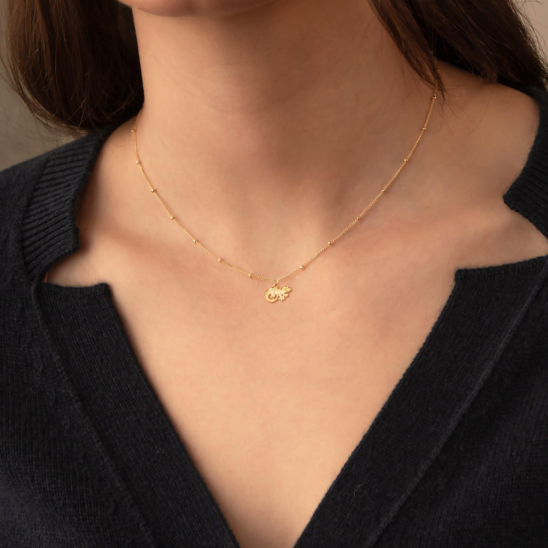Gecko Pendant Beady Necklace