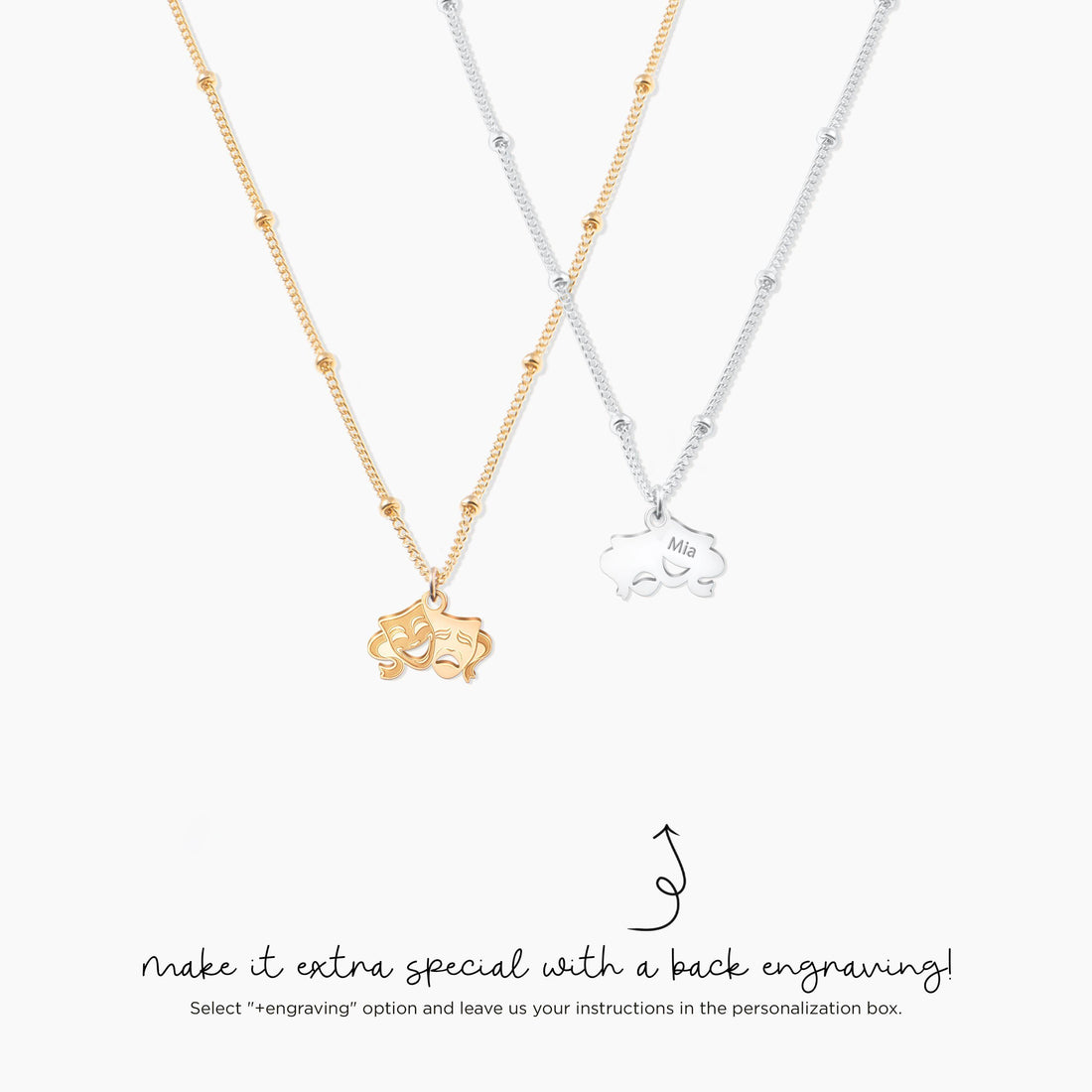 Comedy Tragedy Mask Charm Necklace