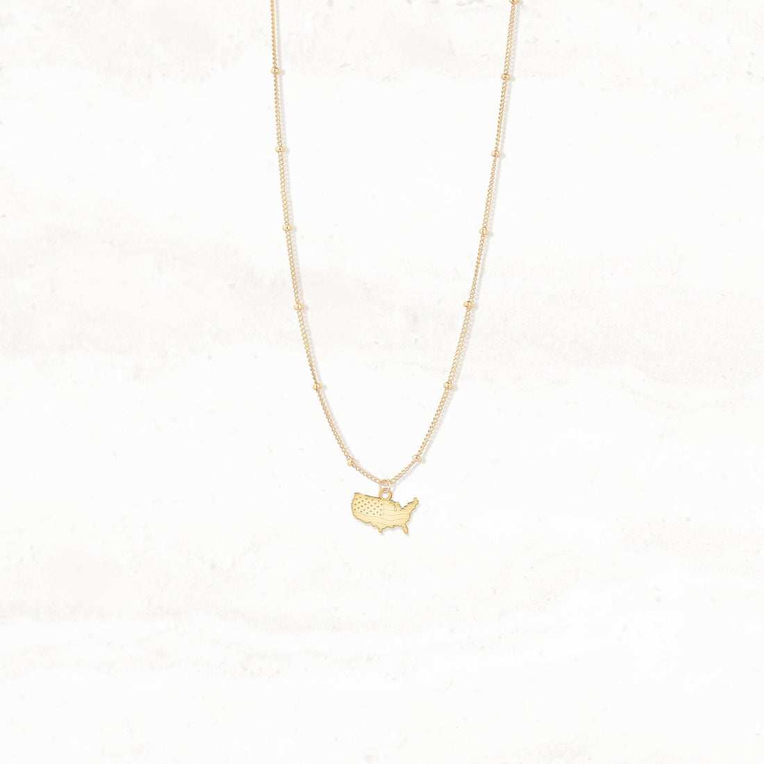 USA Map Pendant Beady Necklace
