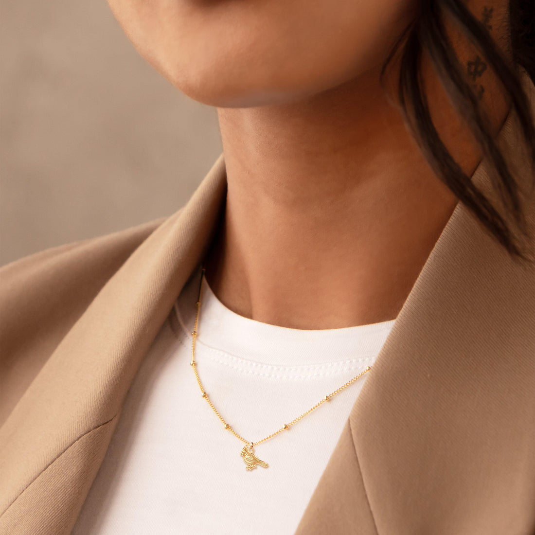 Cardinal Bird Pendant Beady Necklace