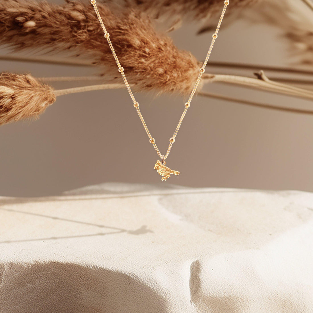 Cardinal Bird Pendant Beady Necklace