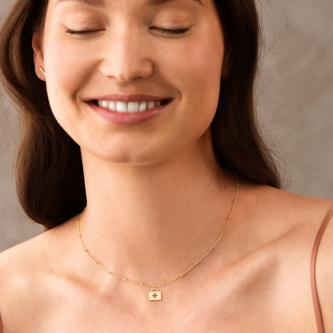 First Aid Box Pendant Beady Necklace