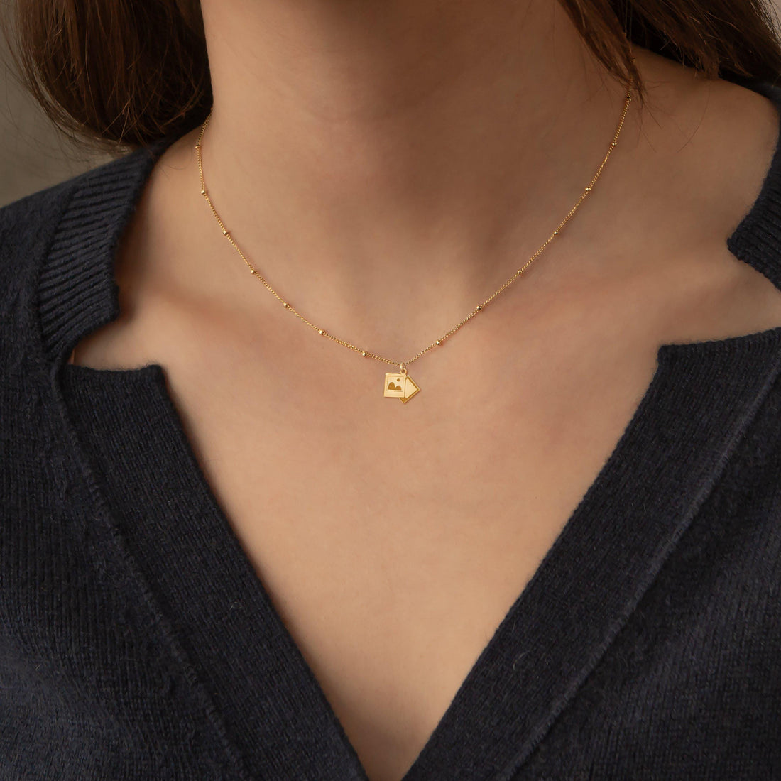 Photo Frame Pendant Beady Necklace