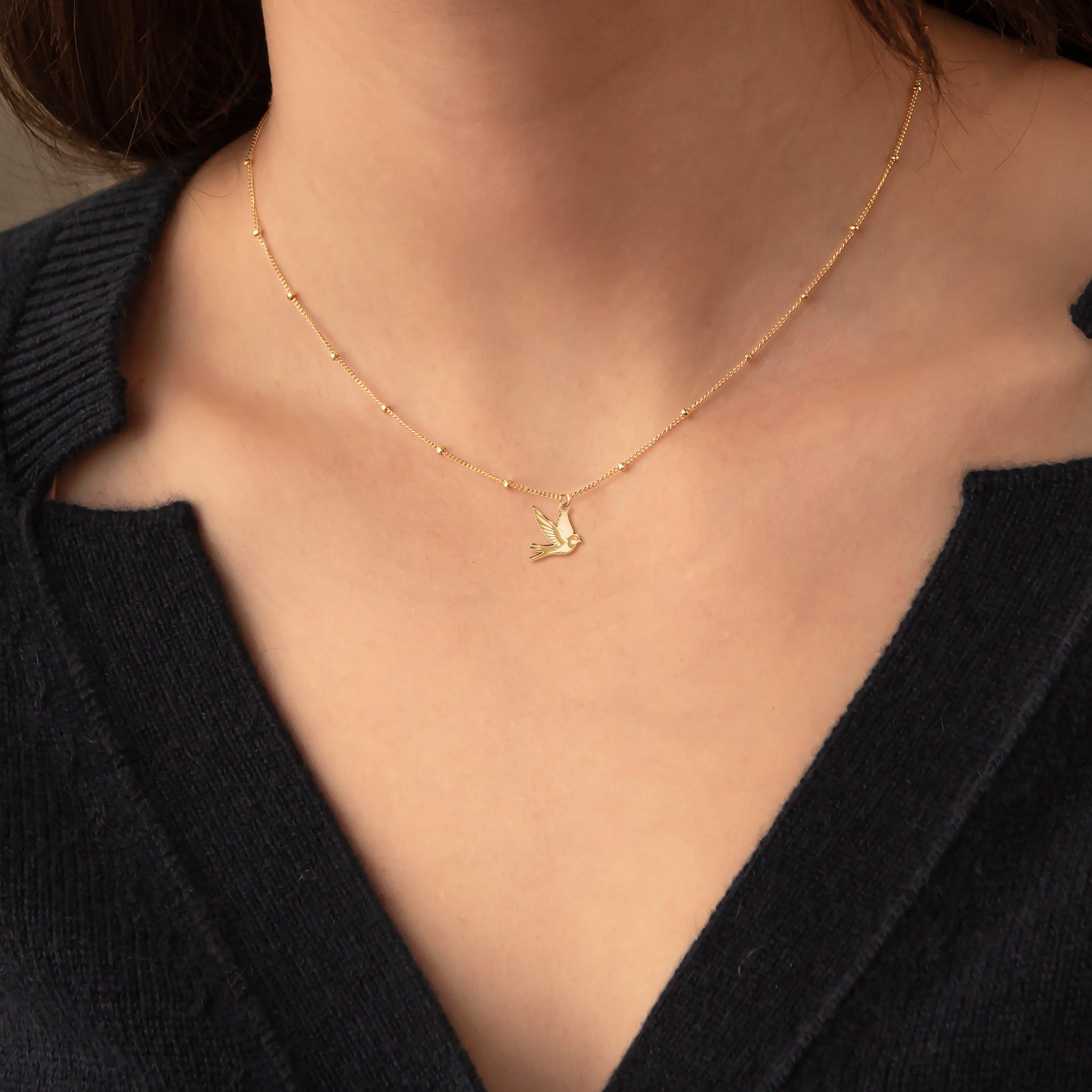 Flying Swallow Charm Necklace