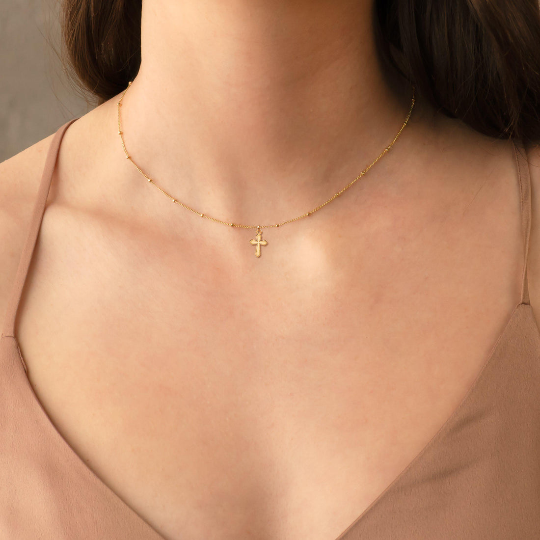 Holy Cross Tiny Cross Charm Necklace