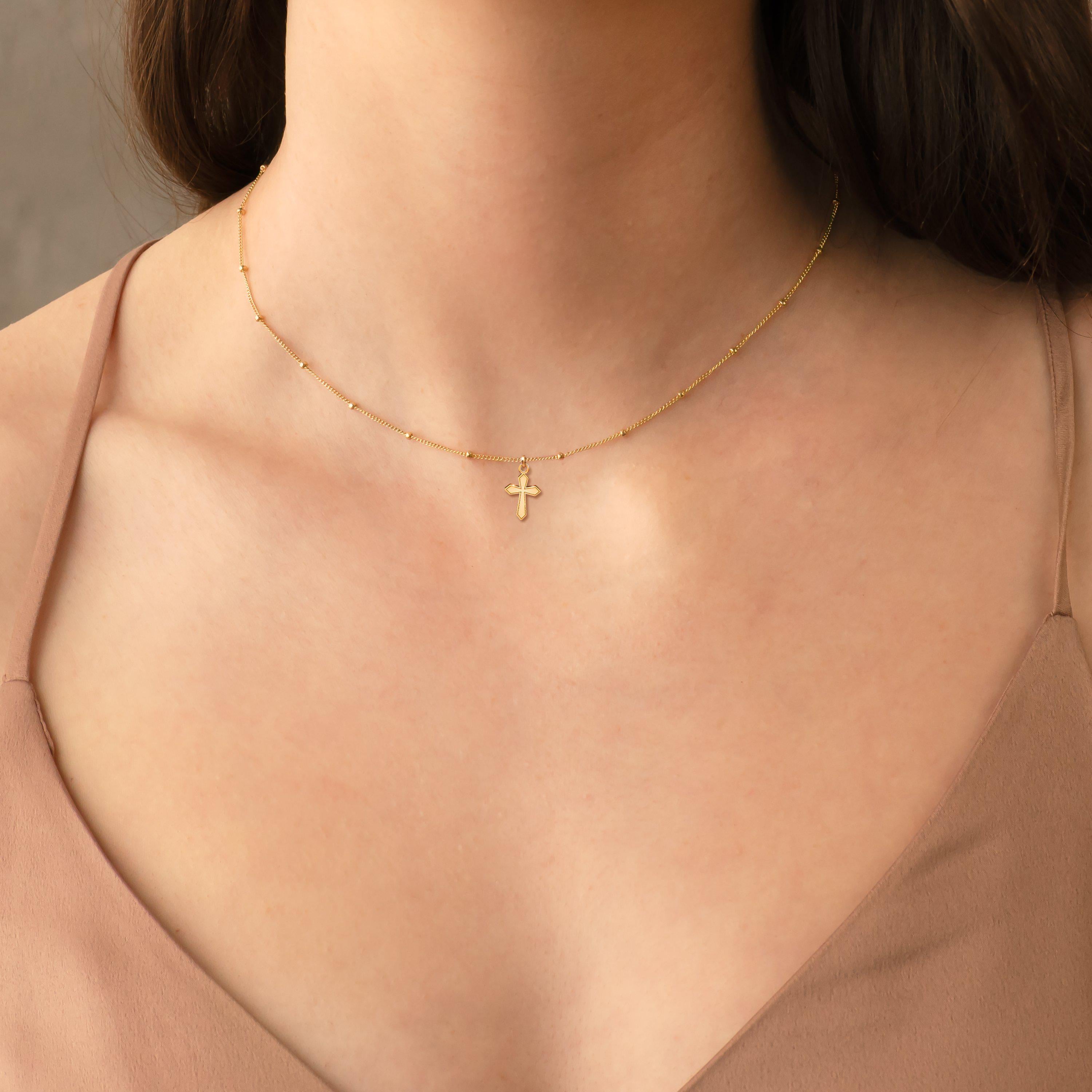 Simple Cross Pendant Beady Necklace