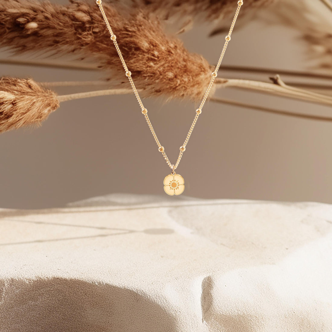 Gold Flower Beady Necklace