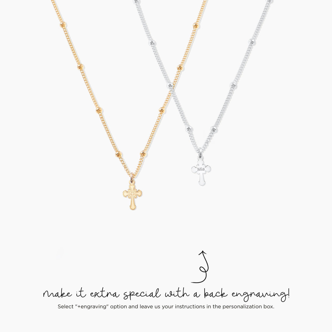 Gold Cross Pendant Beady Necklace