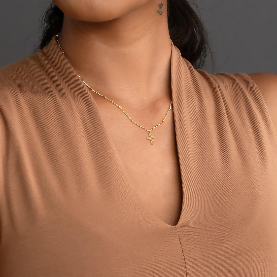 Two-tone Cross Beady Necklace
