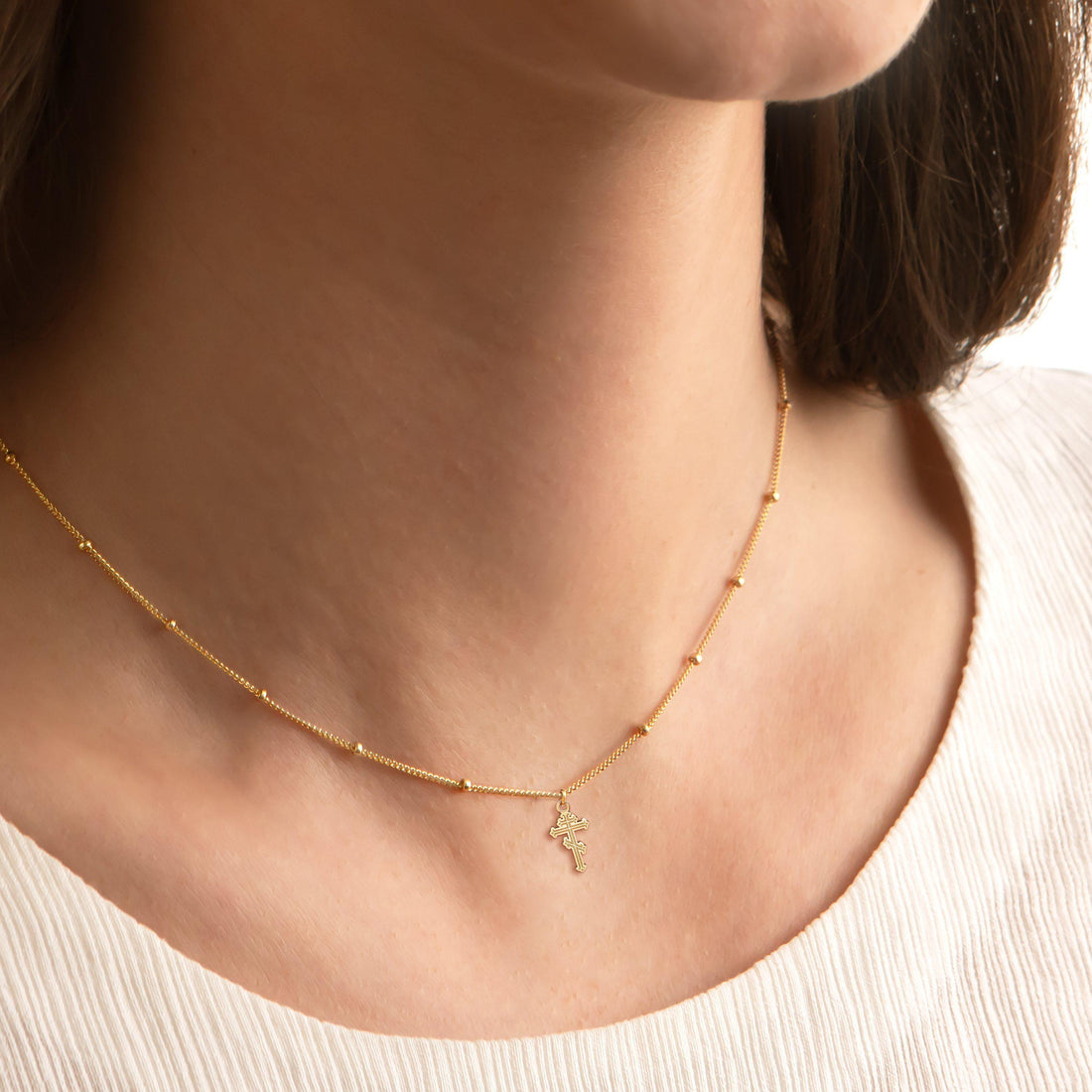 Ornate Cross Pendant Beady Necklace