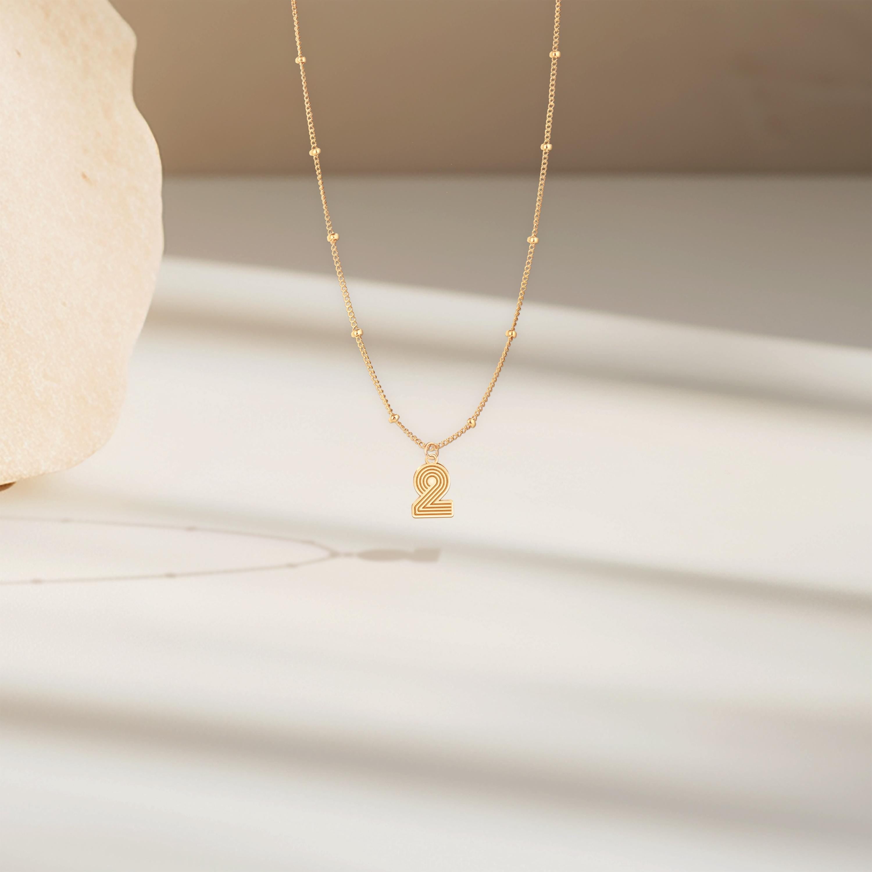 Striped Number Charm Beady Necklace