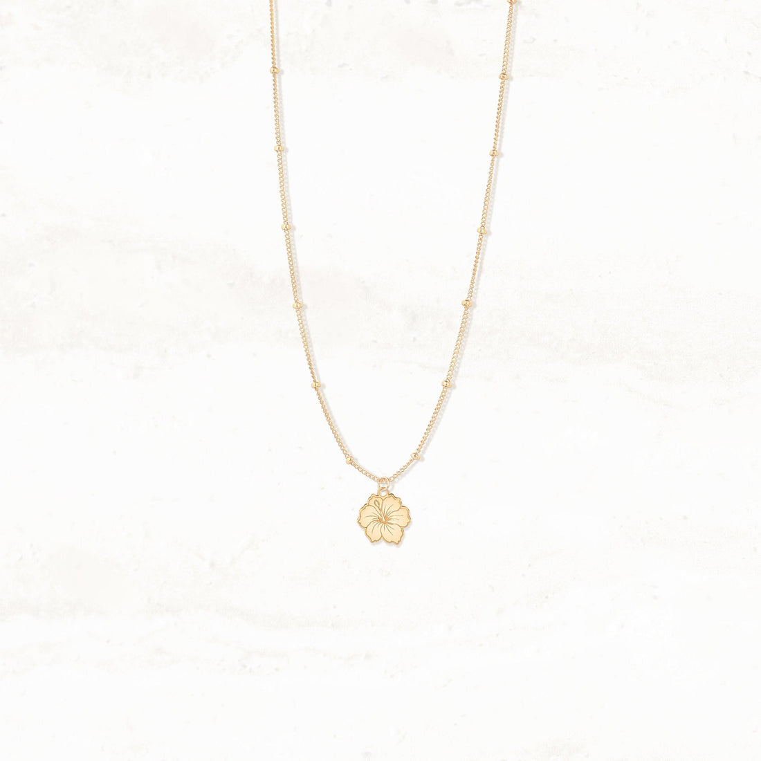 Hibiscus Flower Pendant Beady Necklace