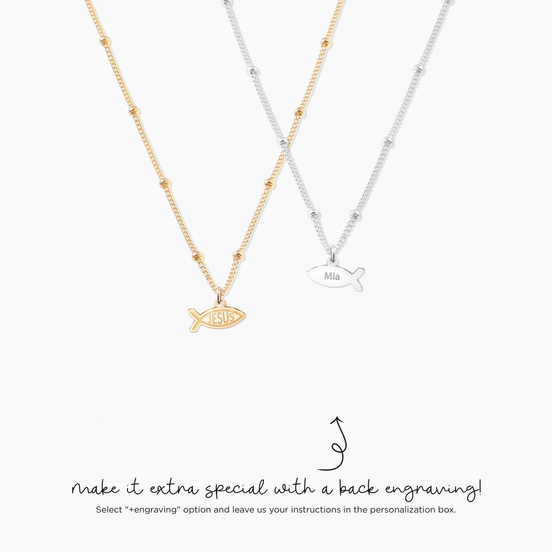 Ichthys Jesus Fish Charm Necklace