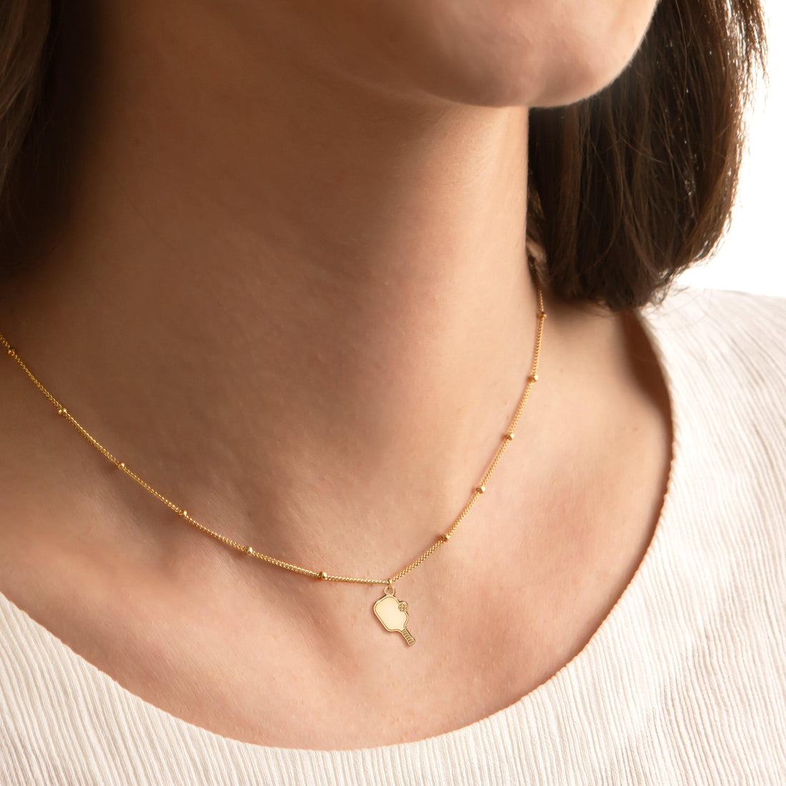 Pickleball Paddle Charm Beady Necklace