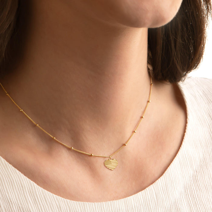 Patriotic Heart USA Charm Necklace