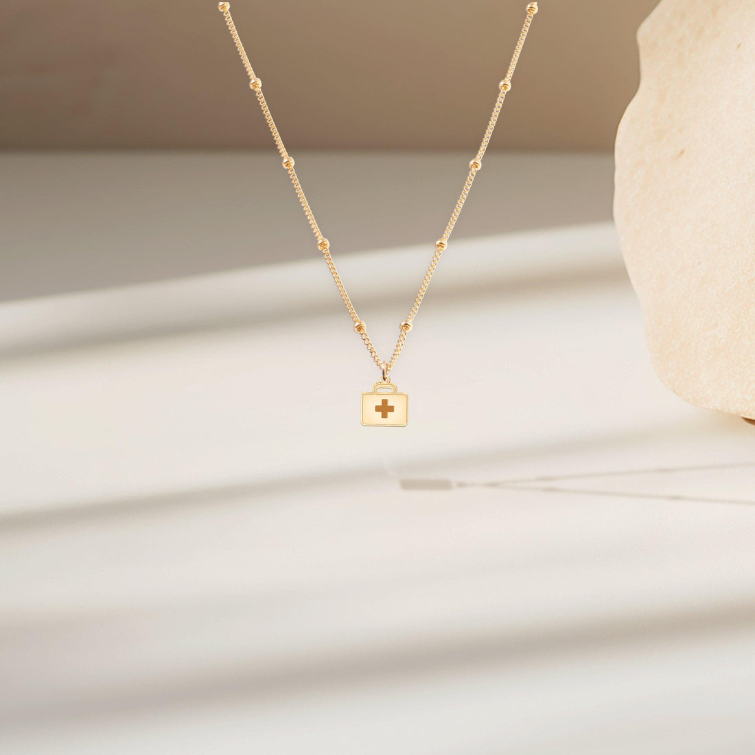 First Aid Box Pendant Beady Necklace