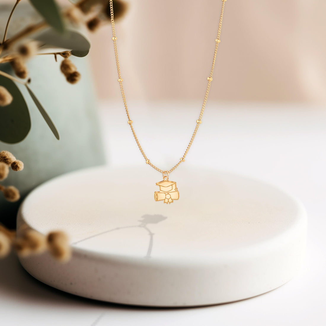 Graduation Cap Diploma Beady Necklace