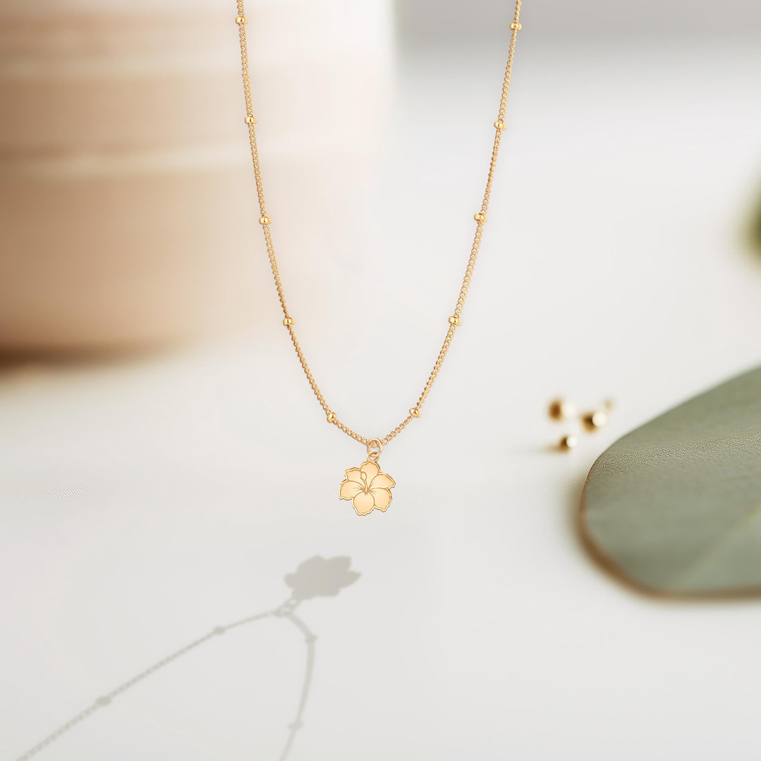 Hibiscus Flower Pendant Beady Necklace