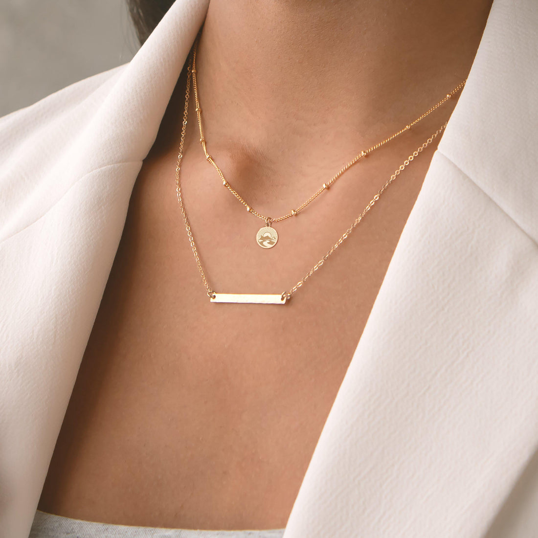 Mountain Landscape Disc Beady Necklace