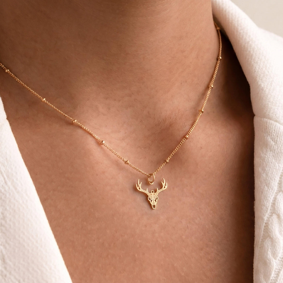 Antlered Skull Beady Necklace