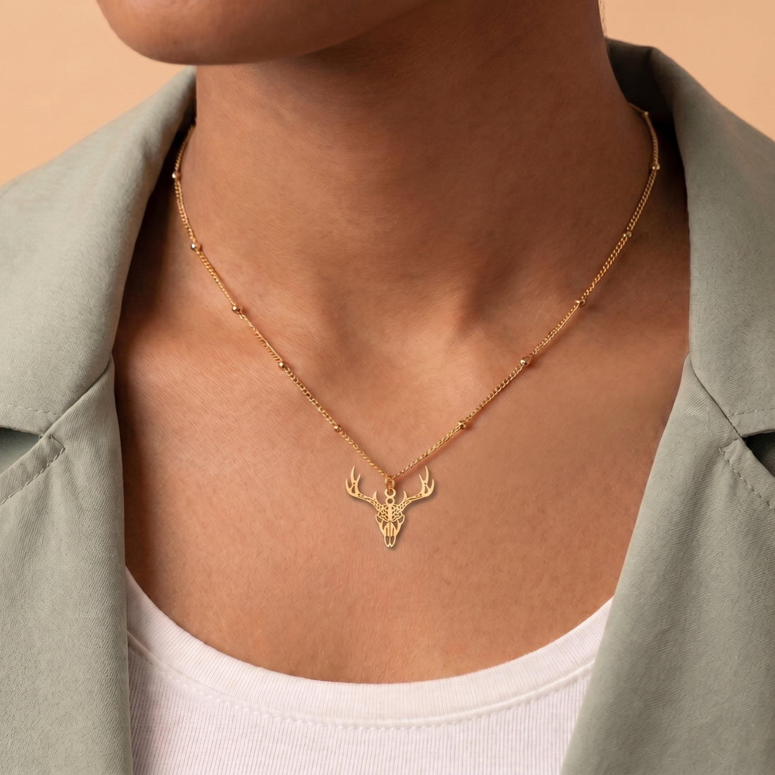 Antlered Skull Beady Necklace