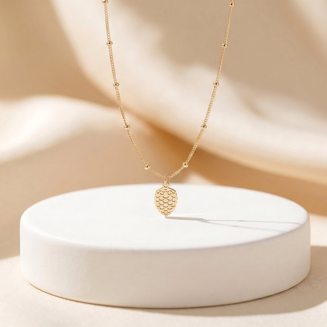 Pinecone Charm Beady Necklace