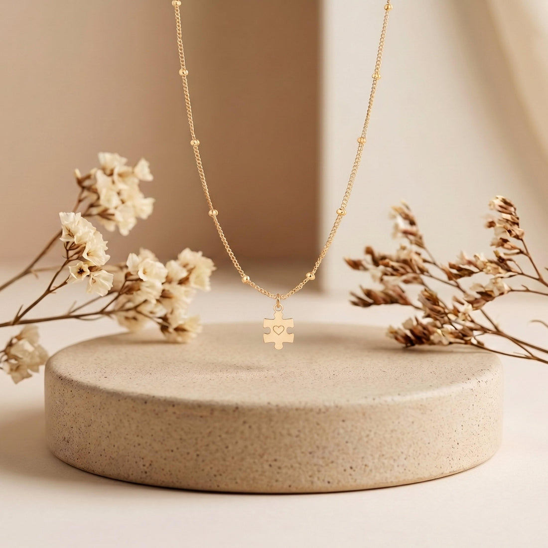 Puzzle Heart Beady Necklace