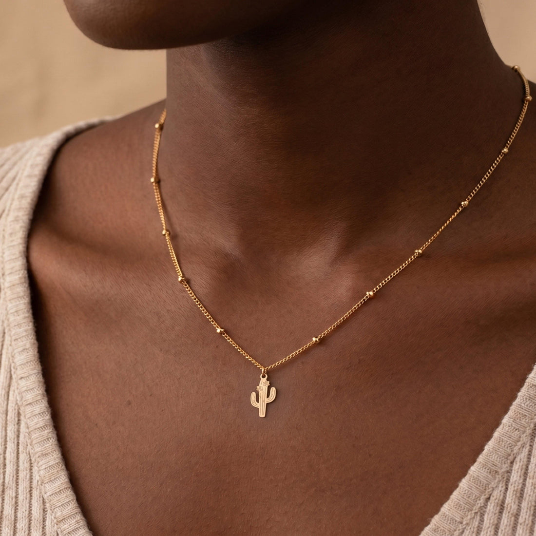 Desert Cactus Charm Necklace