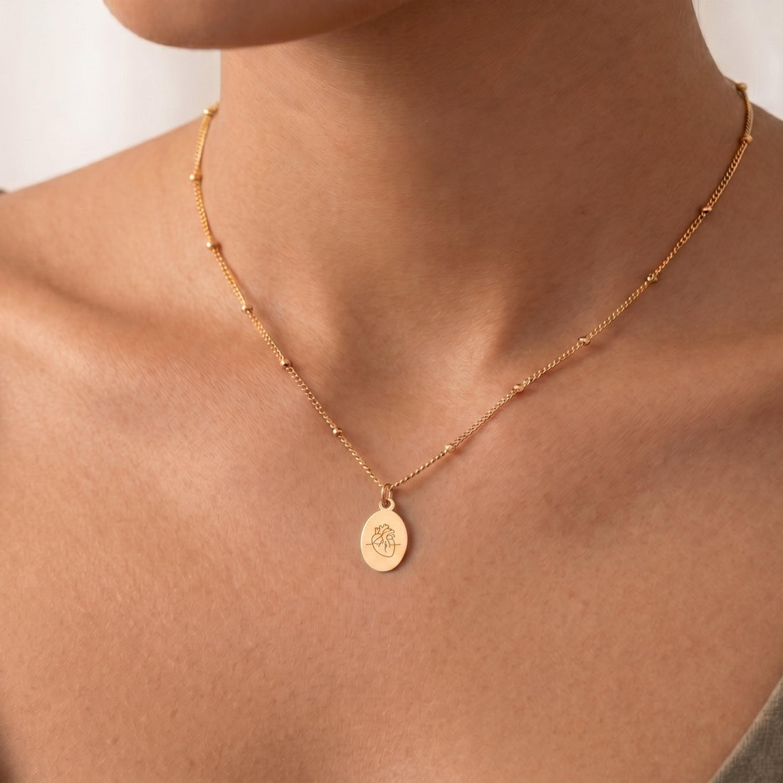 Anatomical Heart Pendant Beady Necklace