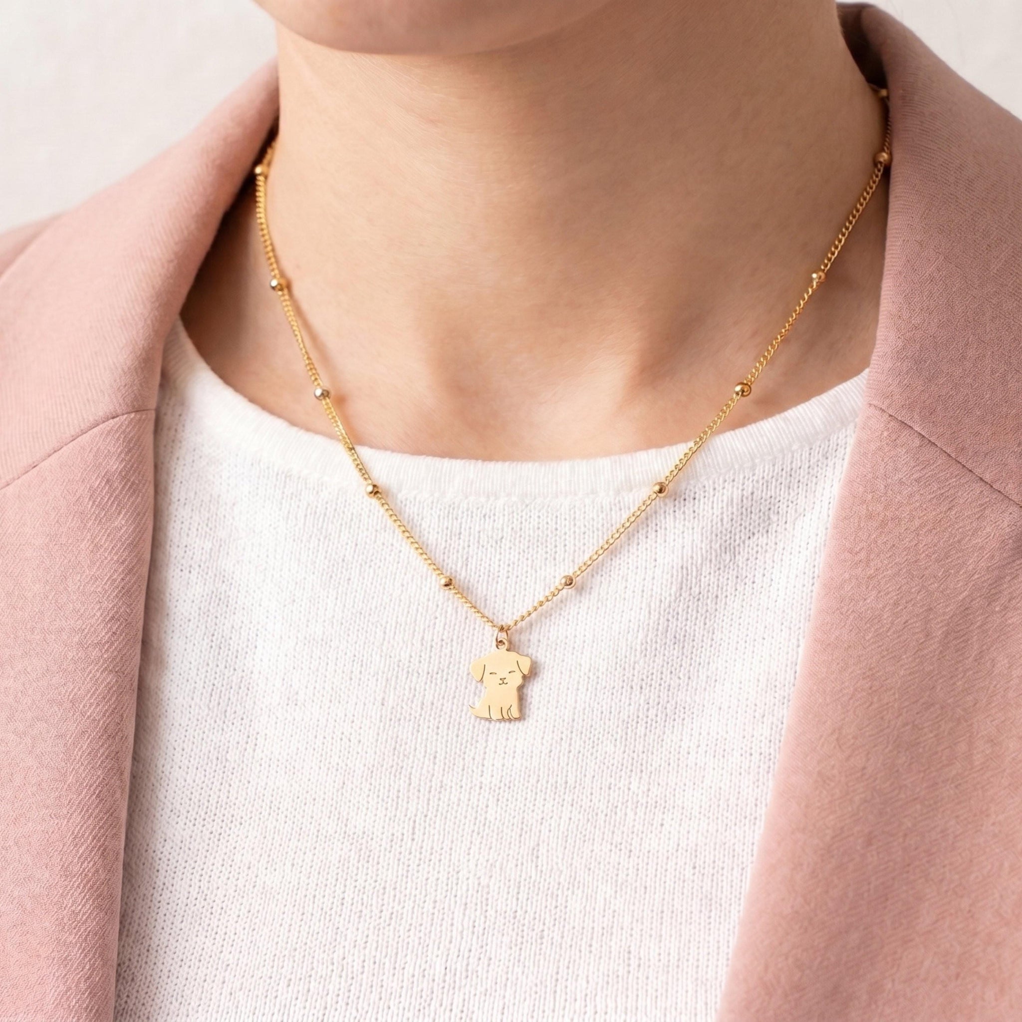 Puppy Pendant Beady Necklace