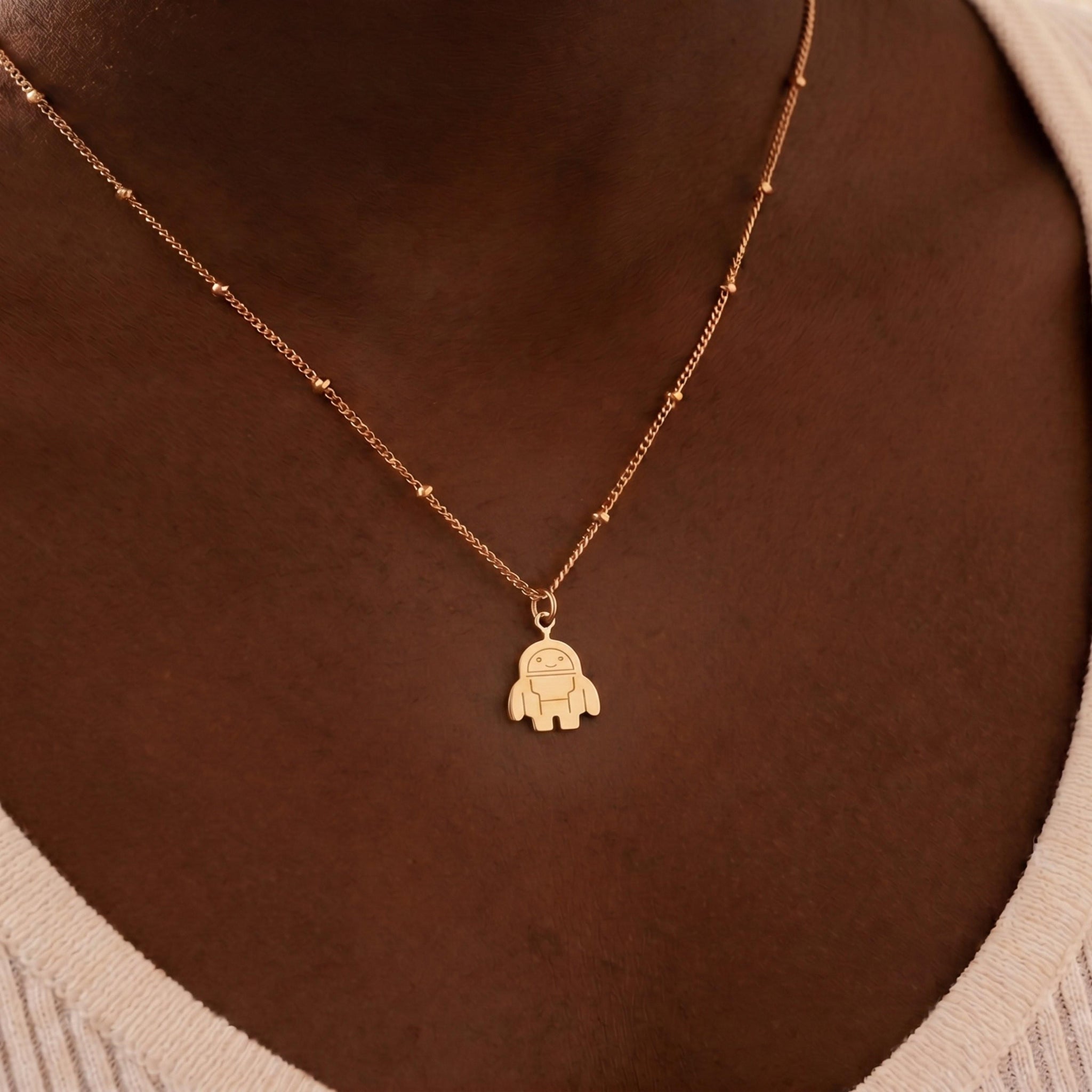 Android Robot Pendant Beady Necklace