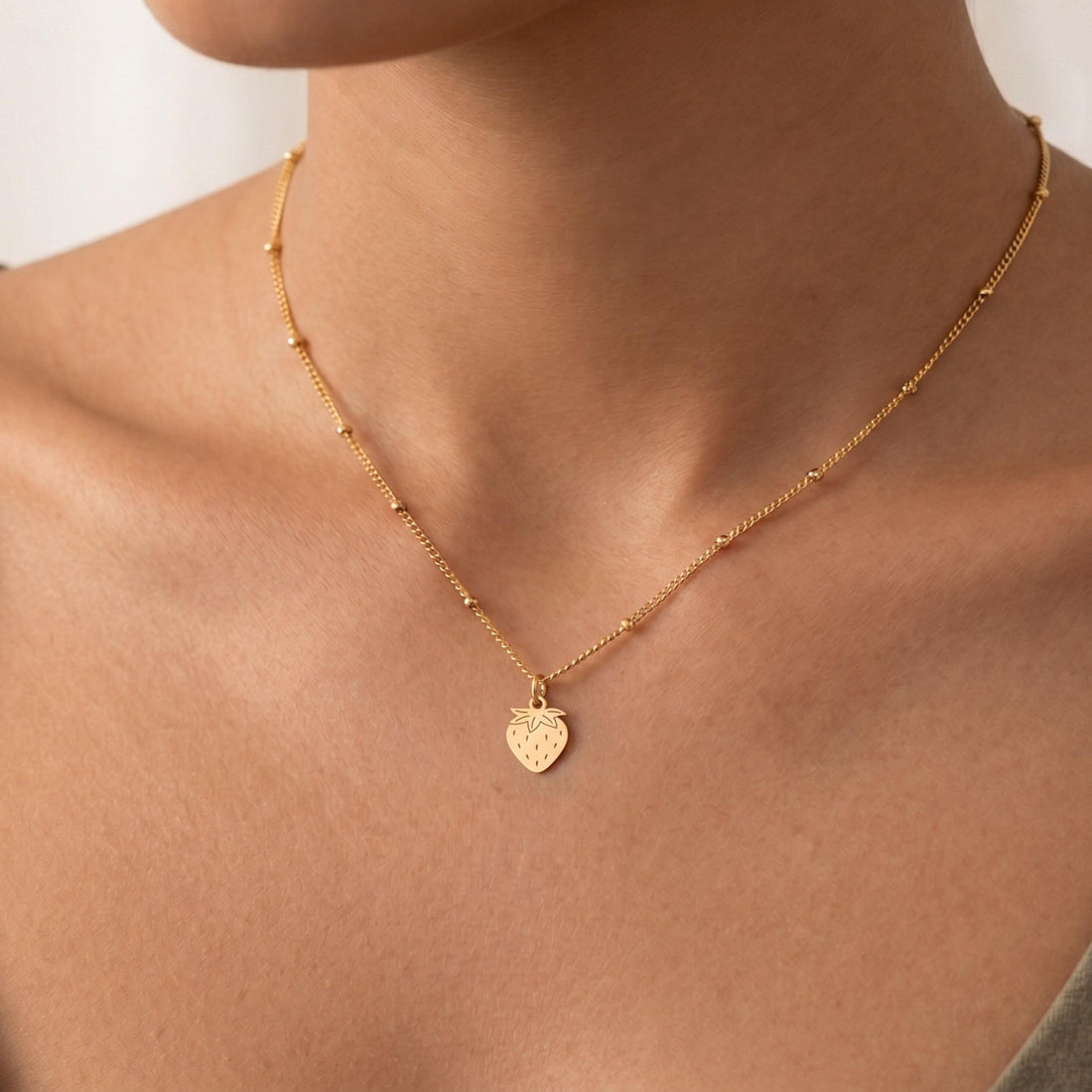 Strawberry Charm Beady Necklace
