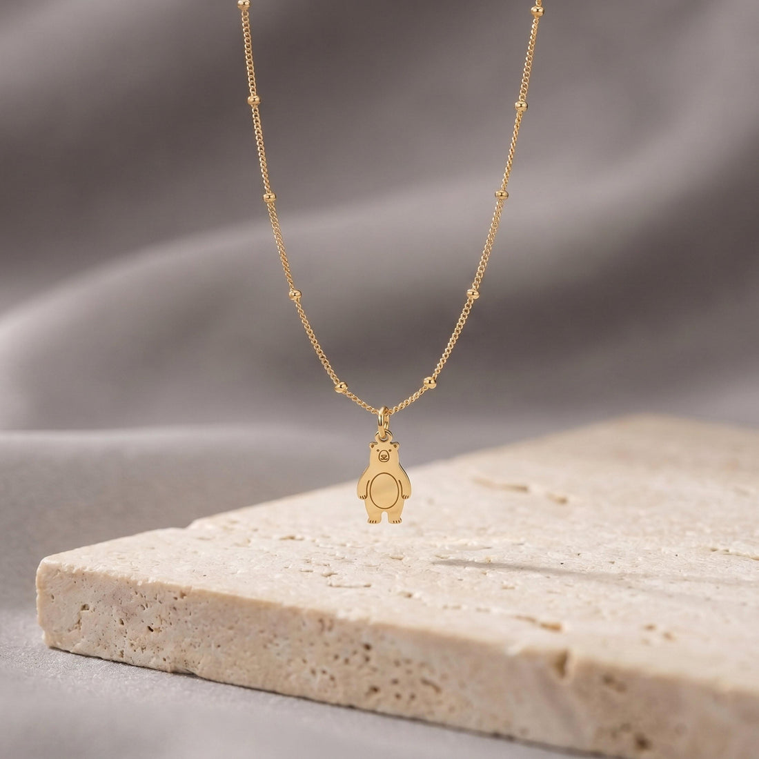 Bear Charm Beady Necklace