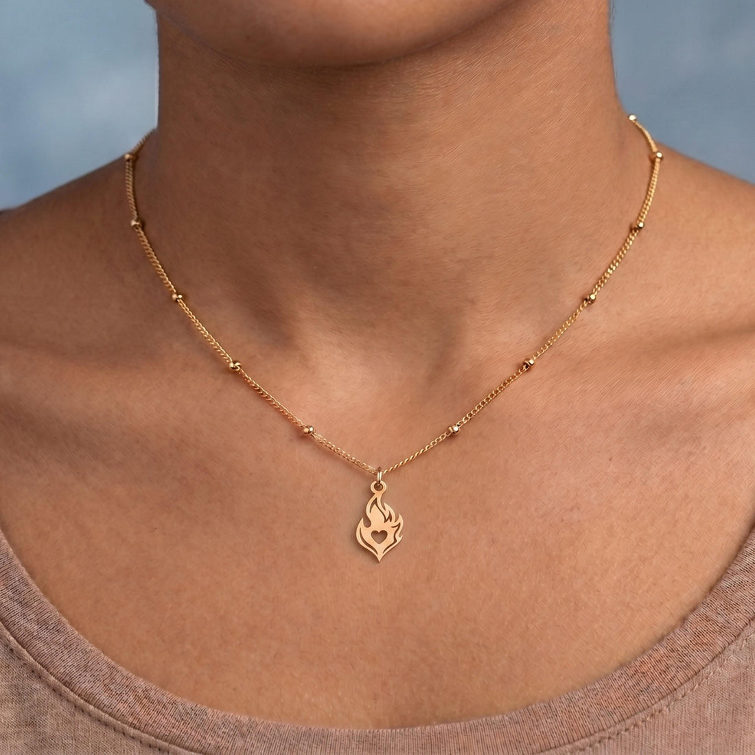 Flame Heart Charm Necklace