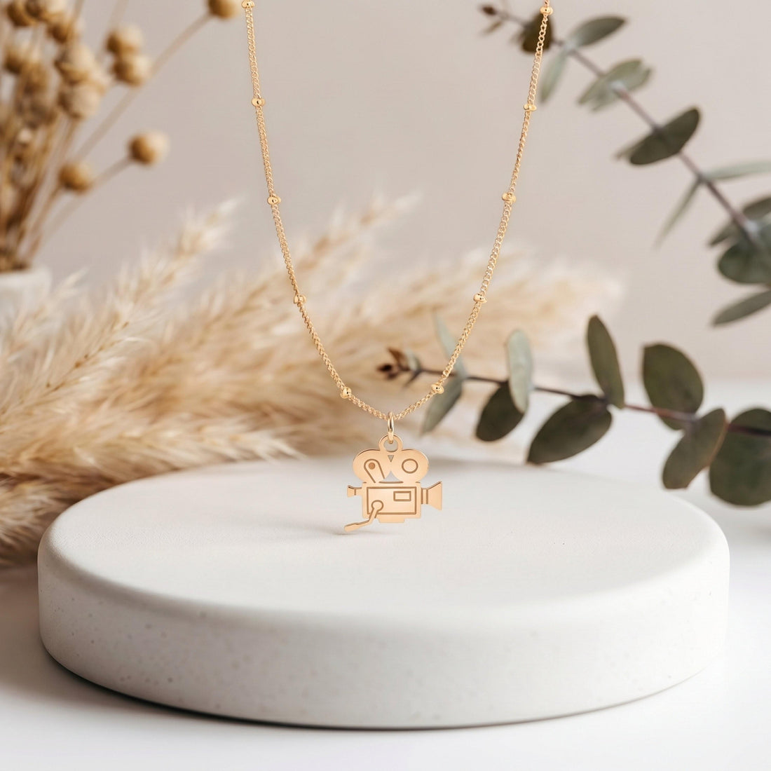 Movie Camera Charm Beady Necklace