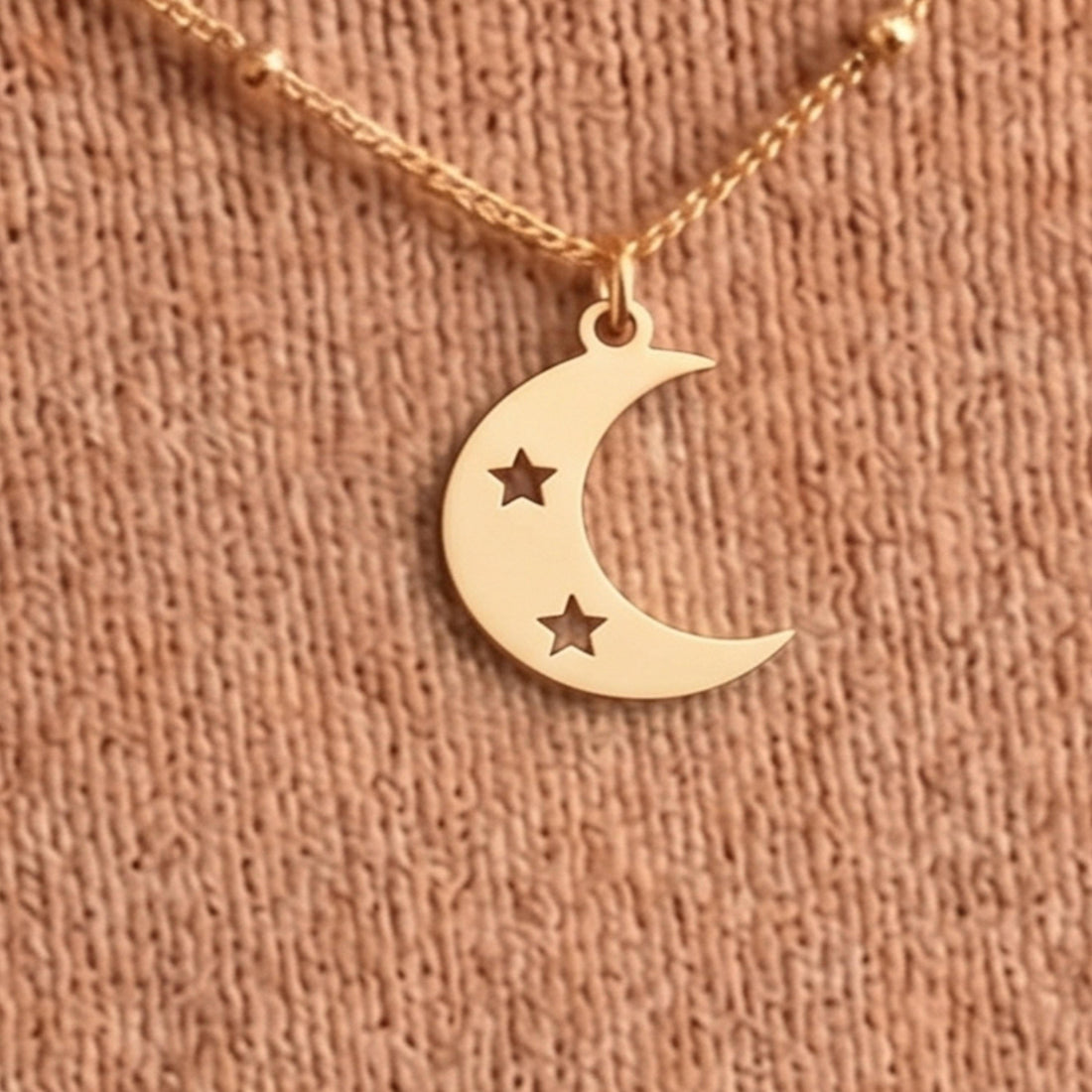 Crescent Moon Star Beaded Necklace