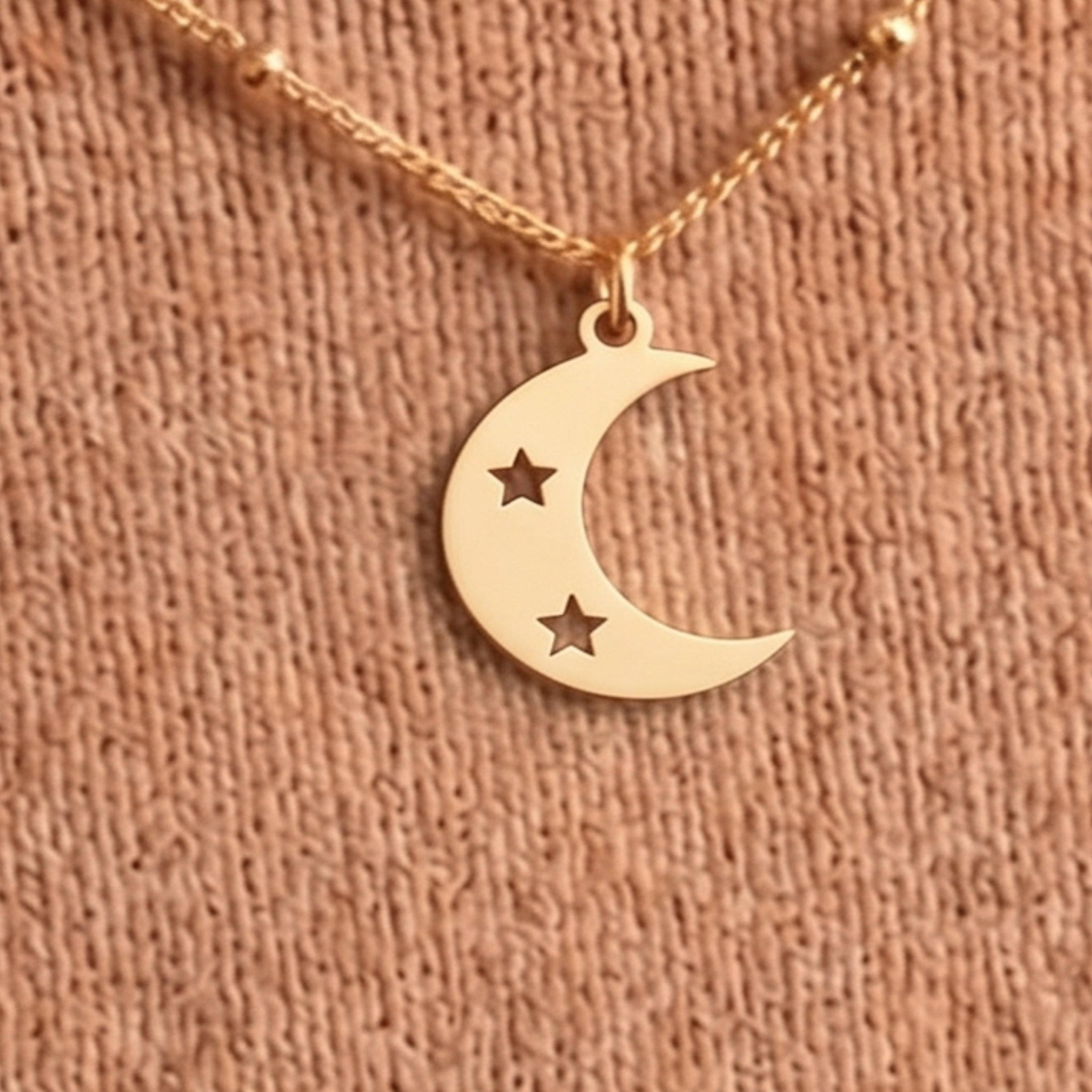 Crescent Moon Star Beaded Necklace