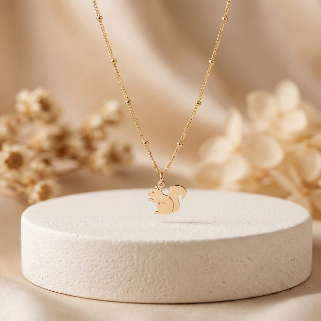 Squirrel Charm Beady Necklace