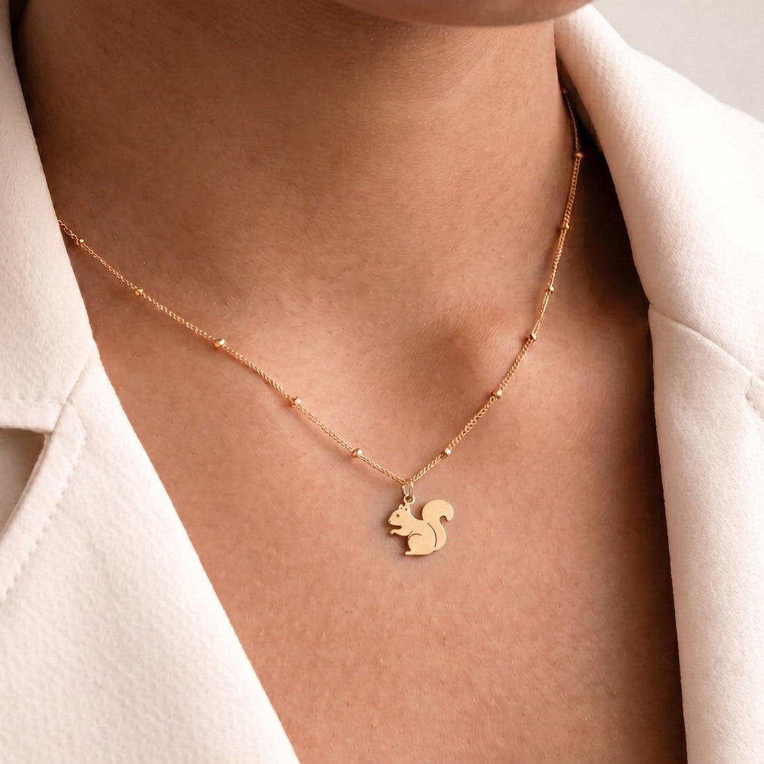 Squirrel Charm Beady Necklace