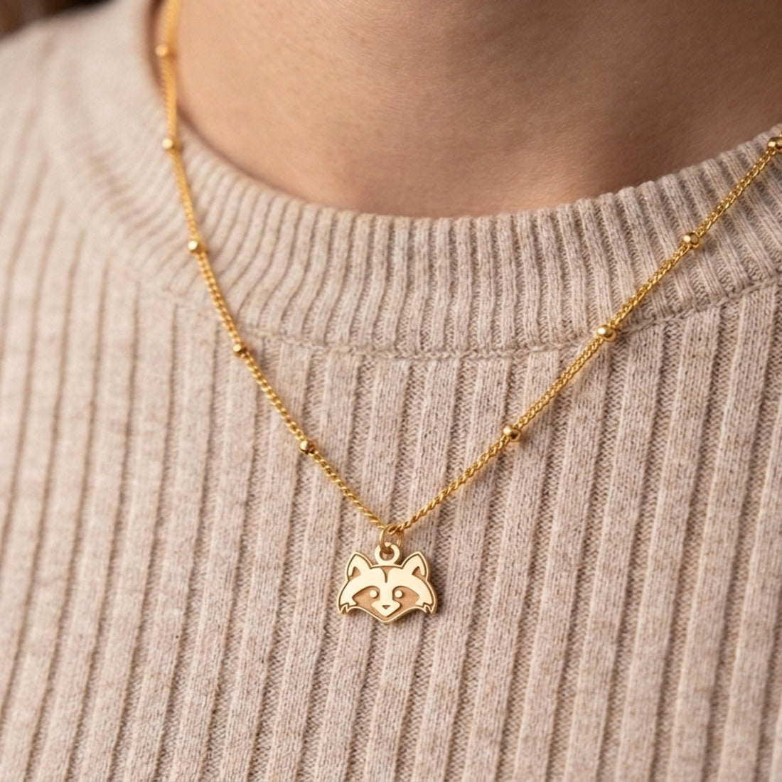 Raccoon Face Charm Necklace