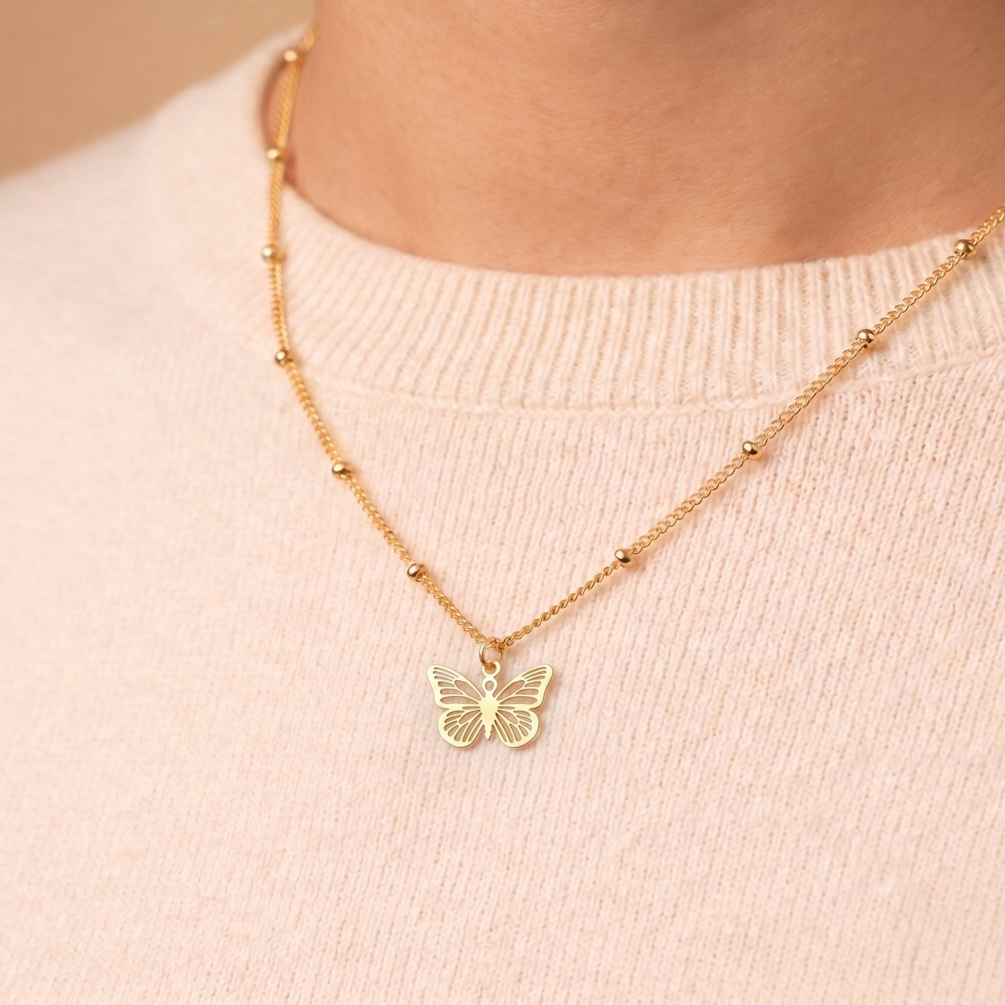 Winged Butterfly Charm Necklace