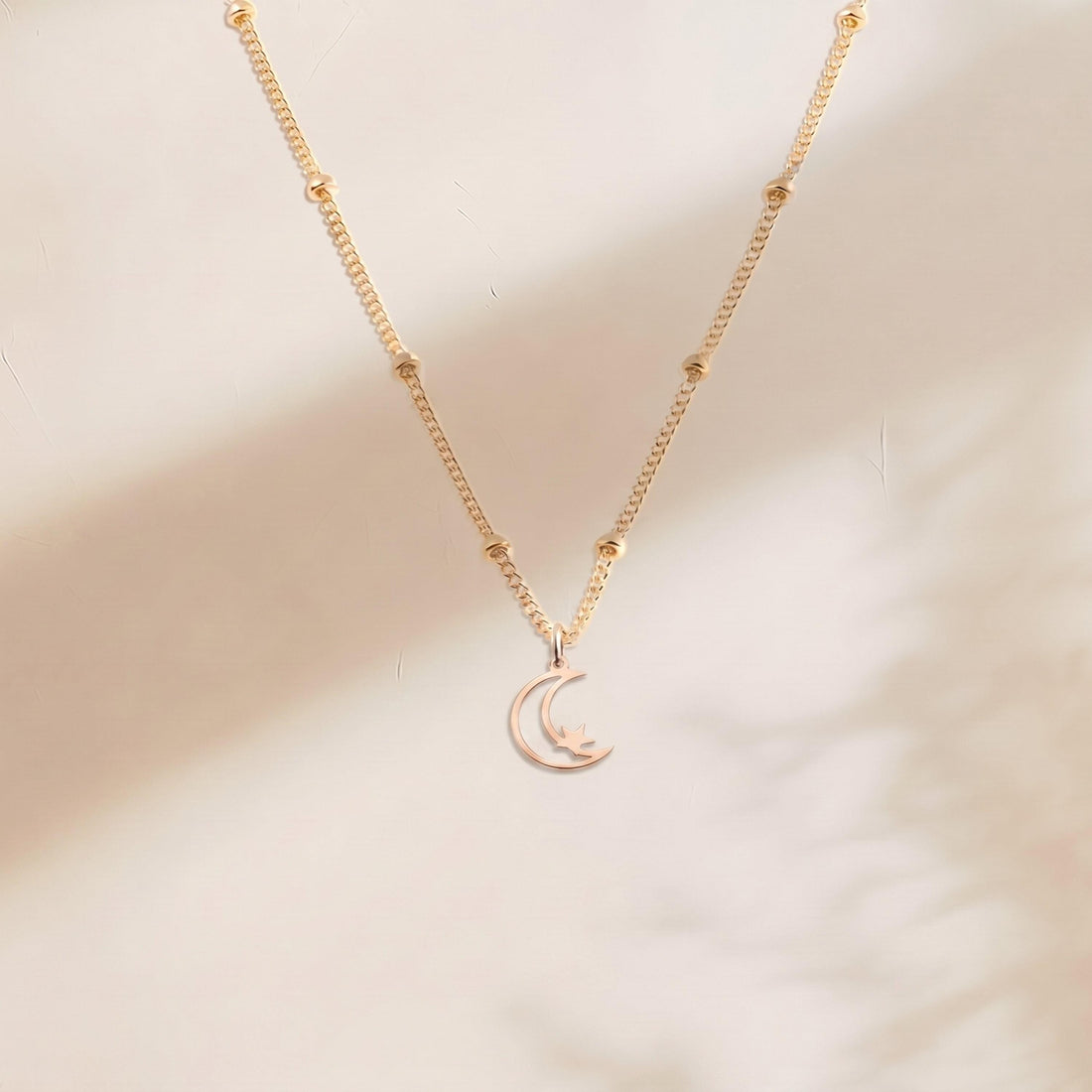 Crescent Moon Star Beady Necklace