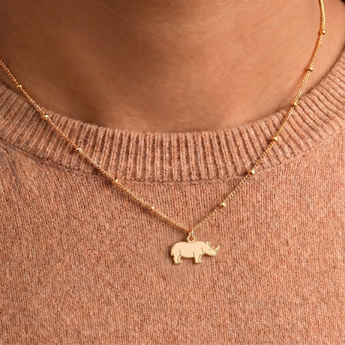 Standing Rhino Charm Necklace