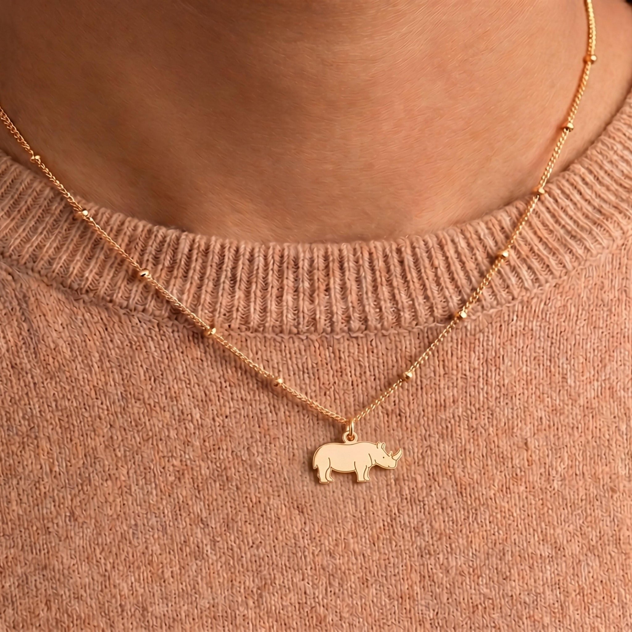 Standing Rhino Charm Necklace